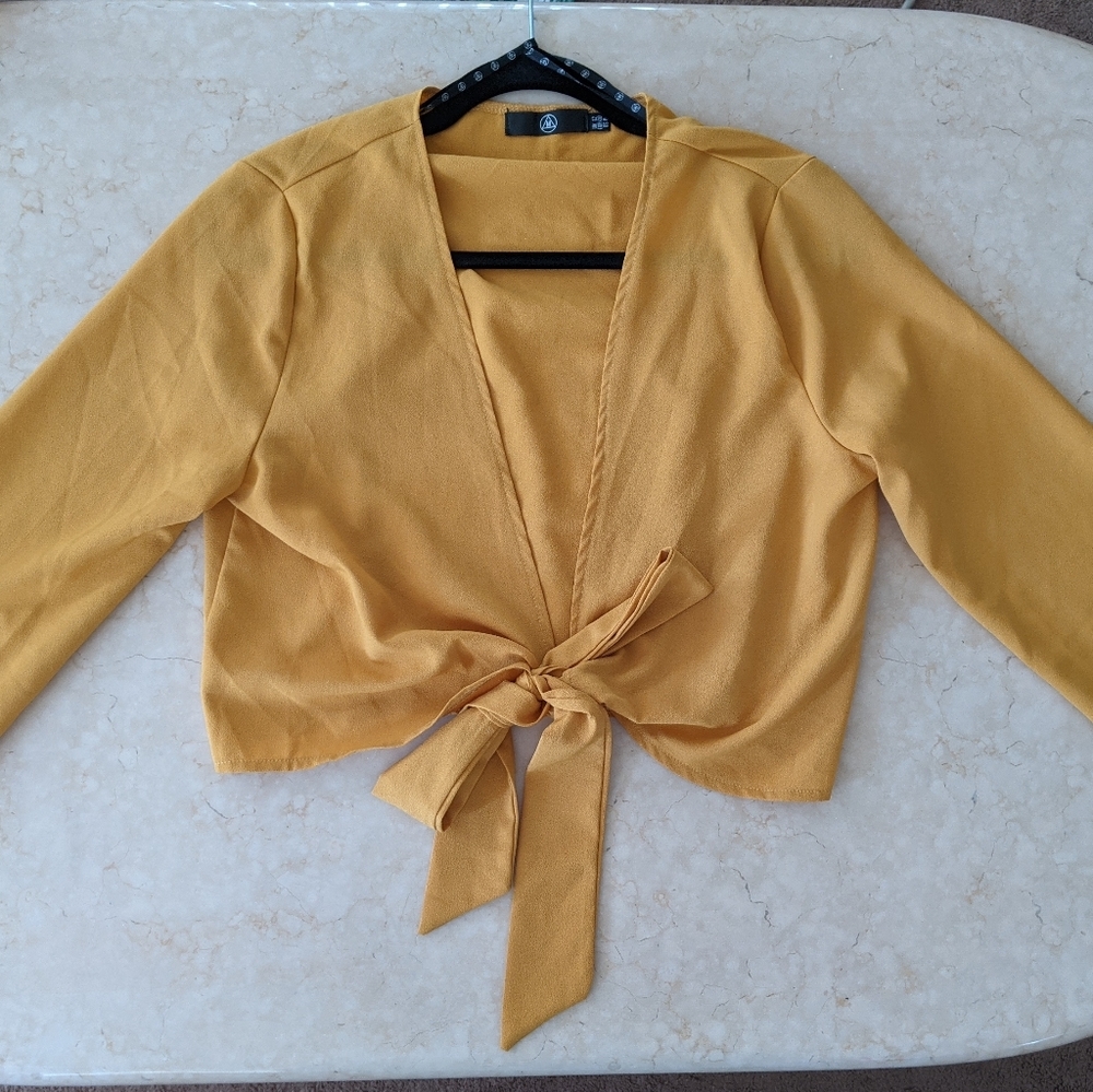 Yellow Front Tie Crop Top